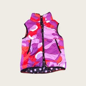 Nike Girls Size S Alliance Reversible Purple Polka Dot/Camo Zip Puffer Vest